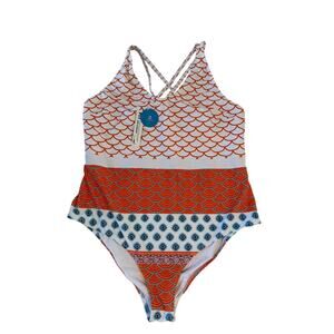 NWT Cupshe Geometric Print One Piece Swimsuit Womens Sz XL Multicolor Crossback
